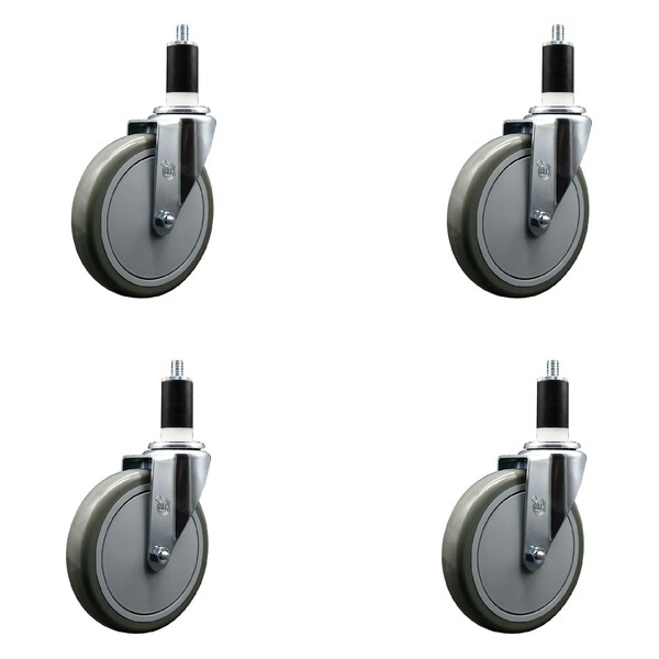 6'' Gray Poly Wheel Swivel 1-3/8'' Expanding Stem Caster Set, 4PK